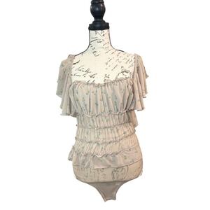 Free People Intimately Floral Ruffle‎ Smocked Bodysuit Blush Small Boho